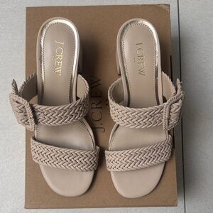 J. Crew Factory Braided Double-Strap Slide Mules in Light Taupe